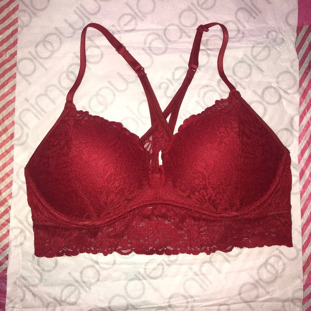 Victoria’s Secret PINK Padded Long Line Floral Bralette Bra Red Medium M